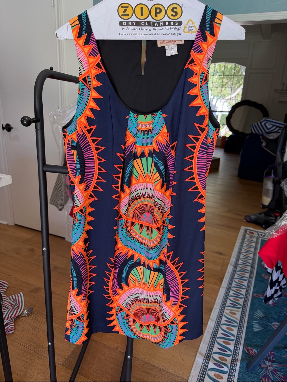 Mara Hoffman Navy Mini Dress with Neon Aztec Motif